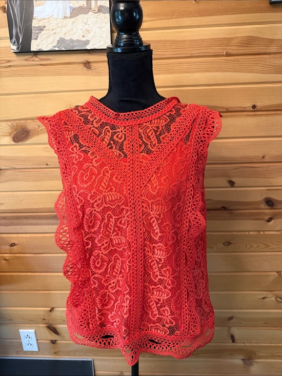 Adiva Tops - Adiva Red Lace Crochet Sleeveless Camisole